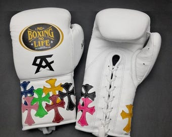Customized White Leather Boxing Gloves With Chrome Heart - Etsy