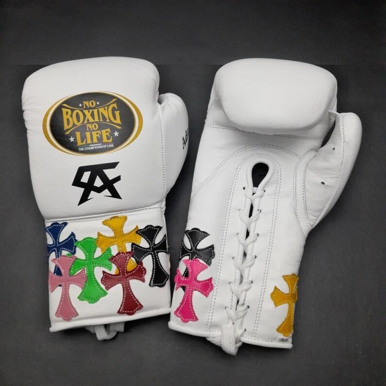Customized White Leather Boxing Gloves With Chrome Heart - Etsy