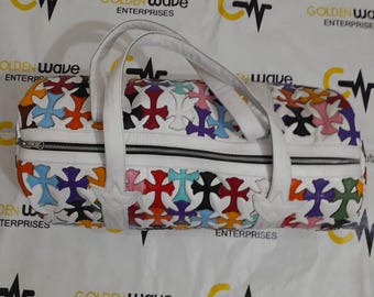 Custom Leather Boxing Gloves Carry Bag, White Crosses Design