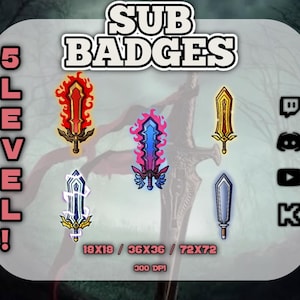Sword Sub Badges for Twitch Discord YouTube Kick | Level 1-5 Streamer Badges | Vtuber badges