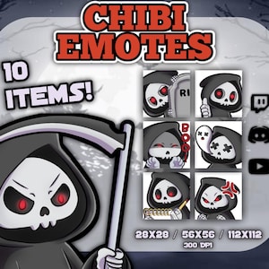 10 Grim Reaper Emotes Grim Reaper Halloween Emotes Chibi/ Kawaii - Twitch | Discord | YouTube | Streamer Kick| Digital