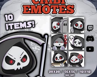 10 gestos chibi de la Parca: paquete de streamers kawaii de Halloween (digital)