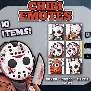 Halloween Emotes/Horror Emotes/Jason Twitch Emotes/Hunter Twitch Emotes/dbd emotes/Kawaii Emotes Pack of 10 Emotes for Twitch Kick DIscord