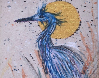 Gold Moon Blue Heron Print - Various Sizes