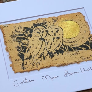 Golden Moon Barn Owls Original Painting & Print image 1