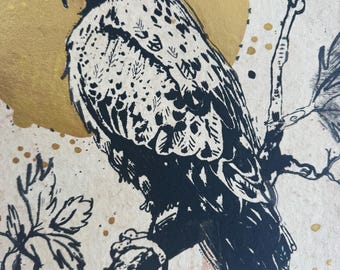 Gold Moon Red Tailed Hawk - Original Painting & Print