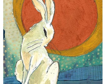 Bashful Bunny Copper Moon Print - Various Sizes