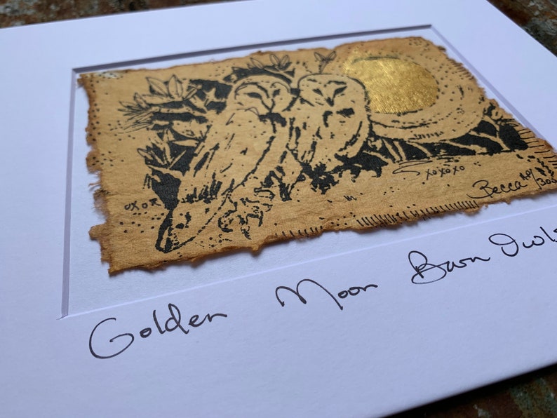 Golden Moon Barn Owls Original Painting & Print image 5