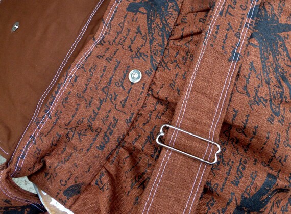 Adjustable Strap Key Fob Medium Brown  Messenger Bag Pockets Dragonfly Words