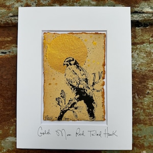 Gold Moon Red Tailed Hawk - Original Painting & Print