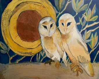 Copper Moon Barn Owls Giclee Print