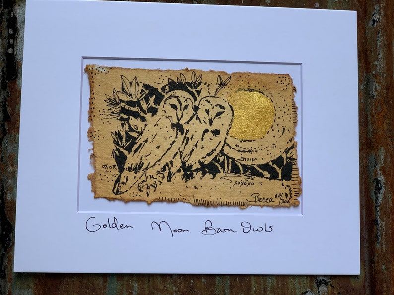 Golden Moon Barn Owls Original Painting & Print image 4