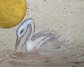 Original Watercolor -  Gold Moon Swan