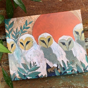 Copper Moon Owls in Forest Giclee Print image 1