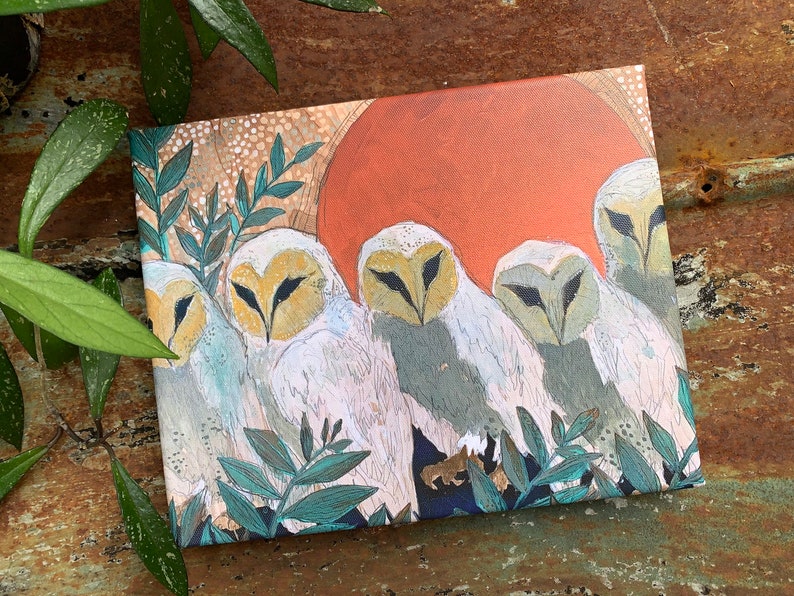 Copper Moon Owls in Forest Giclee Print image 1