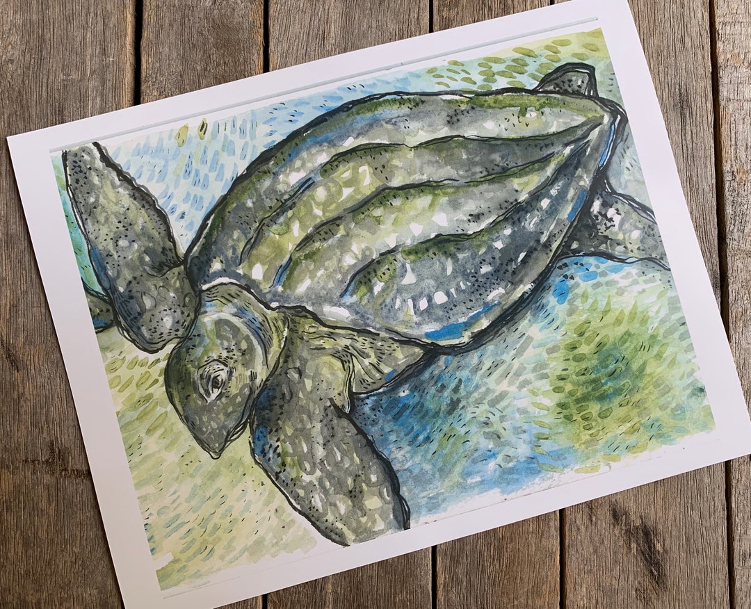 Leatherback Sea Turtle Print - Archival Print - 8X10 Inches - Etsy
