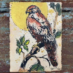 Gold Moon Red Tailed Hawk - Original Painting & Print