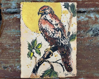Gold Moon Red Tailed Hawk - Original Painting & Print