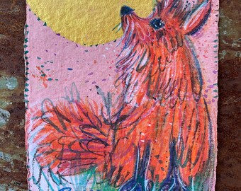 Original Watercolor -  Gold Moon Red Fox