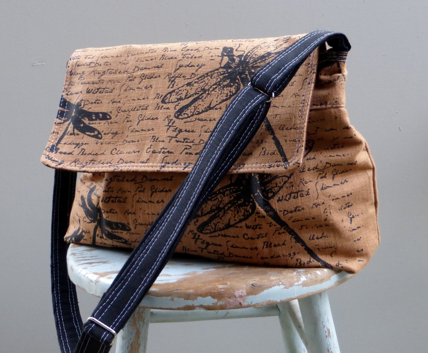 Brown Messenger Bag Dragonflies Adjustable Strap Hand | Etsy