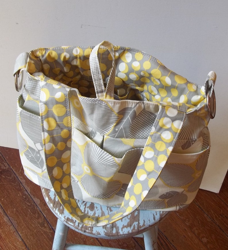 Extra Large Grey Yellow Diaper Bag 6 Pockets Reversible | Etsy
