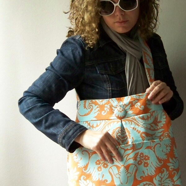 Reversible Diaper Bag - River Rock and Orange Acanthus Fabrics