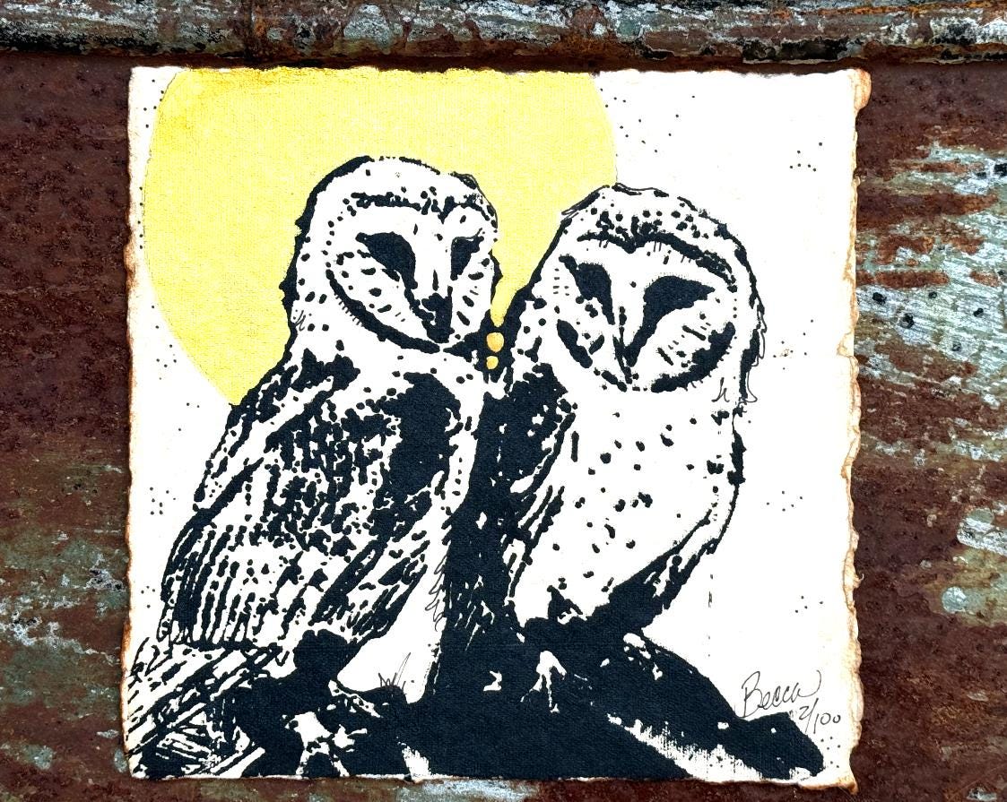 Golden Moon Barn Owl 8x8 - Original Painting & Print