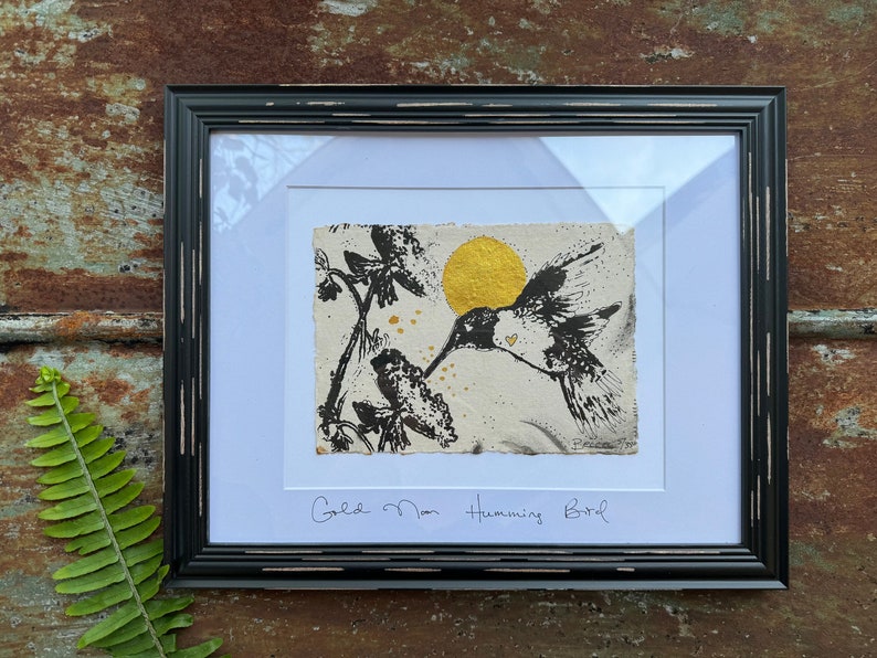 Golden Moon Hummingbird Original Painting & Print image 1