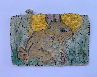 Original Watercolor -  Gold Moon marsh Hare