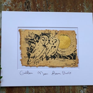Golden Moon Barn Owls Original Painting & Print image 6