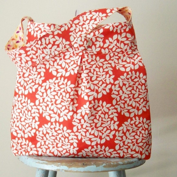 Reversible Hobo Bag - Large - Orange Leaf Dot and Retro Birds