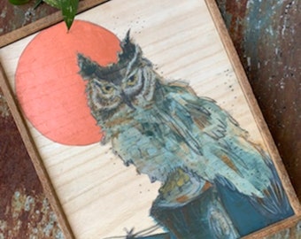 Great Horned Owl Copper Moon - Original Painting