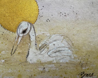 Original Watercolor -  Gold Moon Swan