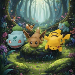 A custom flexi Bulbasaur, Eevee, Pikachu 3D print