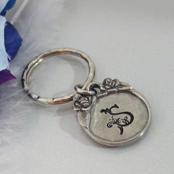 Personalized Keyring Initial Keychain Pewter Monogram Tag