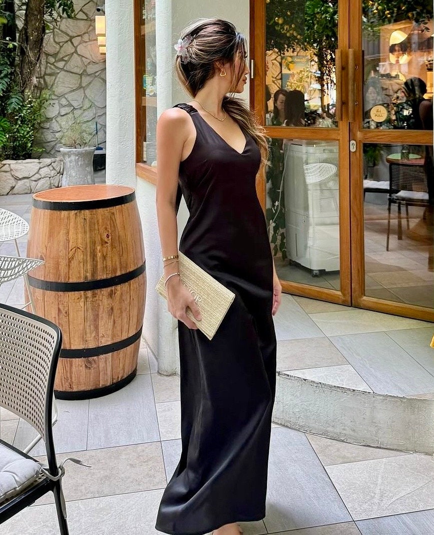 Elegant Black Satin Silk Slip Dress: Backless Long Evening Gown for Prom,  Wedding Guest, Formal Events - Etsy