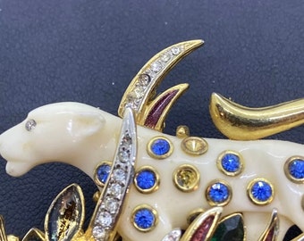 Rare HATTIE CARNEGIE Vintage leopard panther cat brooch PIN (missing 6 Stones)