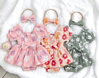 Combinaison bébé fille, combinaison bébé d'été, robe d'été pour bébé fille, barboteuse bébé, combinaison bébé fleurs, cadeau pour nouveau-né, combinaison nouveau-né