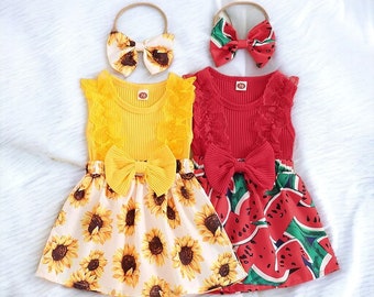 Baby Girl Dress, Summer Baby Dress, Sunflower Print Baby Dress, Watermelon Print Baby Dress, Newborn Dress, Gift for Mom, Baby Shower Gift