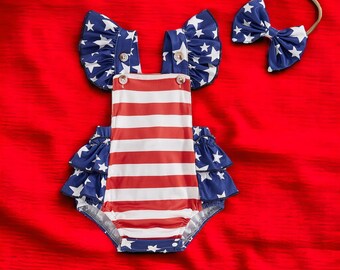 Independence Day baby romper, Baby girls' patriotic jumpsuit, July 4th baby outfit, Baby Girl Romper, Baby Girls Dress, Newborn Romper Gift