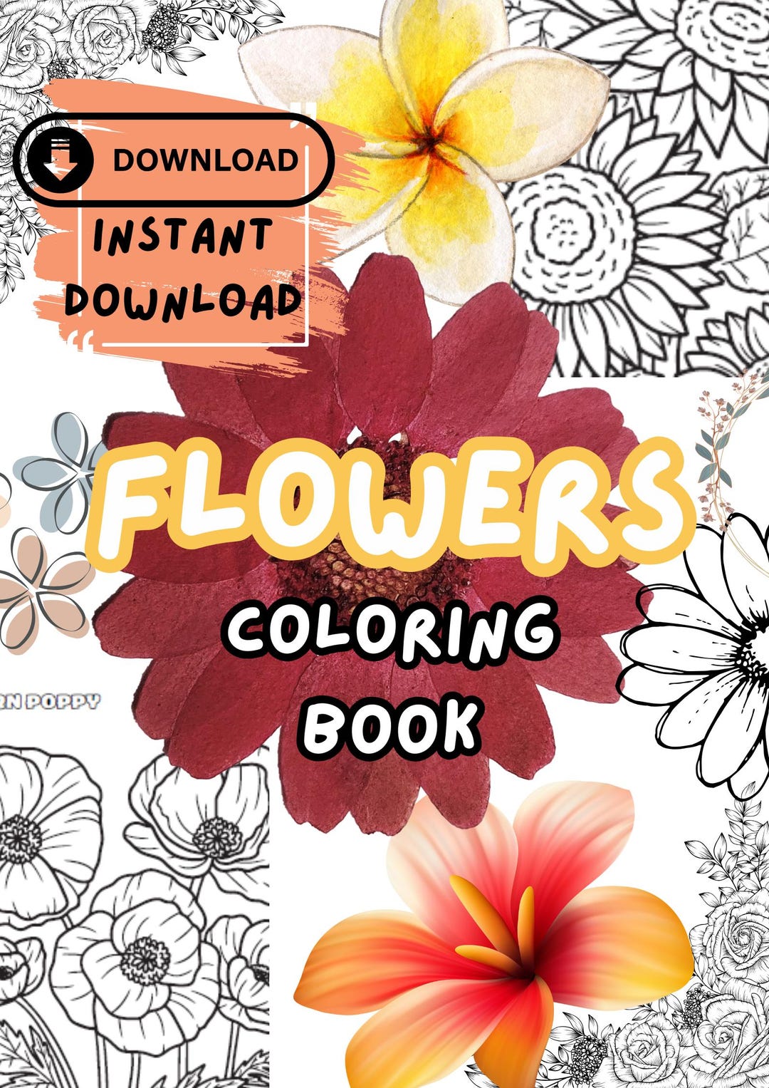 Flower Coloring Pages for Relaxing Art Therapy Flowers With Their Names ...