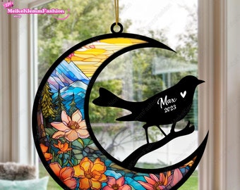 Birds Memorial Suncatcher, Pet Loss Suncatcher, Birds Loss Gift, Personalized With Name Suncatcher, Gifts For Bird Lovers, Hanging Ornaments