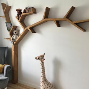 Handmade Pine Wood Tree Branch Bookshelf, Natural Wood, Kids Bookshelf, Decorative Library, Farmhouse Bookshelves, Nursery Bookshelf