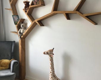 Handmade Pine Wood Tree Branch Bookshelf, Natural Wood, Kids Bookshelf, Decorative Library, Farmhouse Bookshelves, Nursery Bookshelf