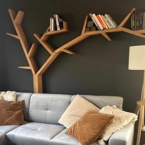 Libreria fatta a mano in legno di pino al 100%, decorazione per la cameretta dei bambini, decorazione per la cameretta dei bambini, libreria, legno naturale, mensole sospese, decorazione da parete