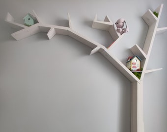 Bibliothèque de branche d’arbre, bois naturel 100% fait main, étagère flottante, décor de chambre de pépinière, ferme, bibliothèque de chambre d’enfants, décoration murale