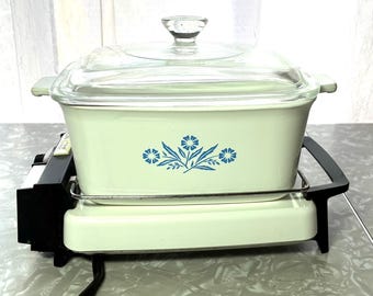 Vintage CorningWare Blue Cornflower Electric Skillet – Fully Tested Working | Complete Set  Glass Lid | Rare Mid-Century Kitchen Collectible