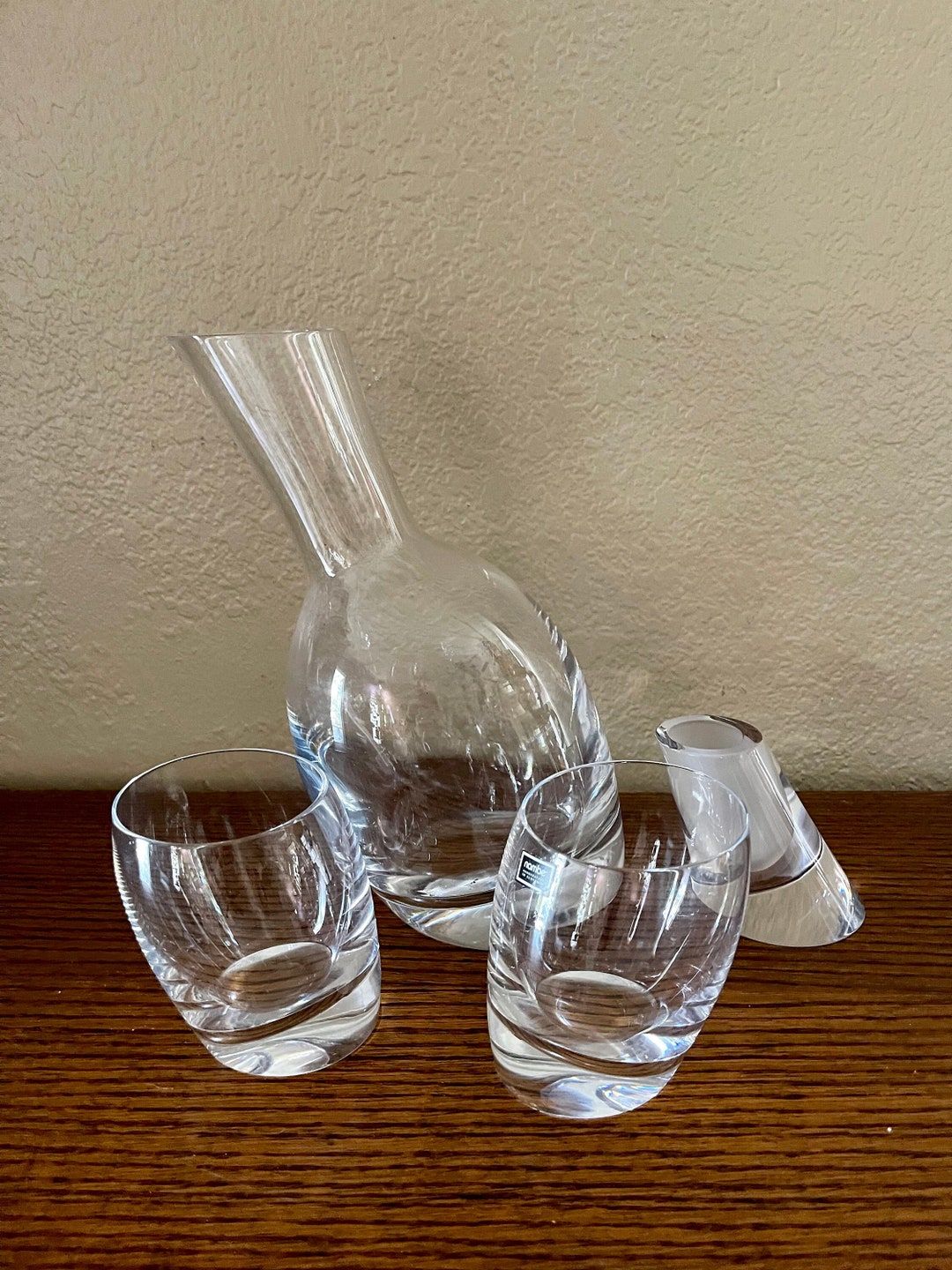 Nambe Crystal Tilted Decanter With Wine Glasses Etsy