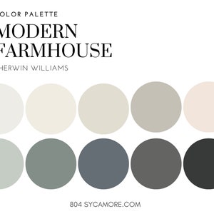 Modern Farmhouse Home Color Palette, Sherwin Williams, Interior Paint Palette, Professional Paint Scheme, Color Selection, Interior Design