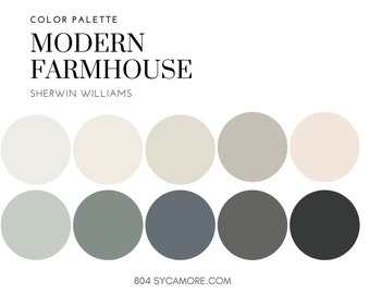 Modern Farmhouse Home Color Palette, Sherwin Williams, Interior Paint Palette, Professional Paint Scheme, Color Selection, Interior Design